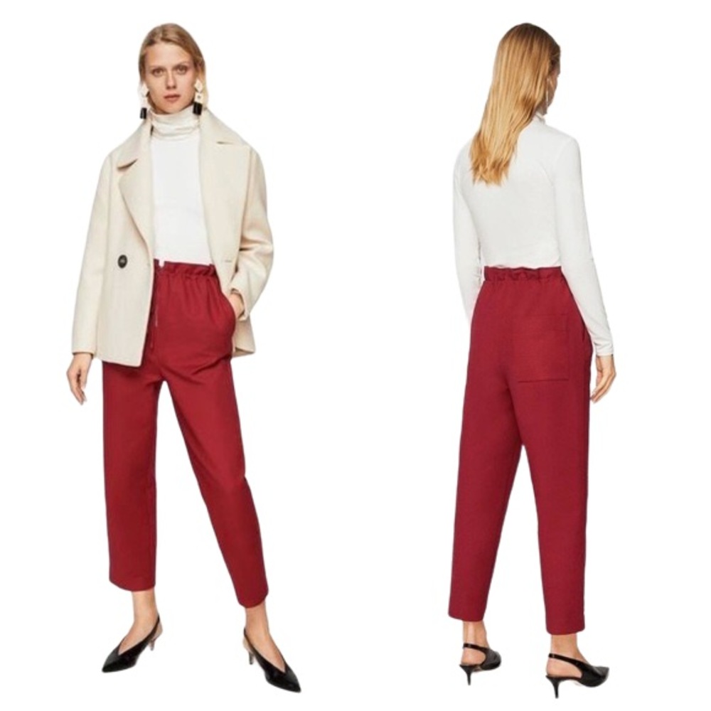 NEW MNG Suit Red Paper Bag Style Wide Leg Trousers Loose Fit Women’s Size US 6